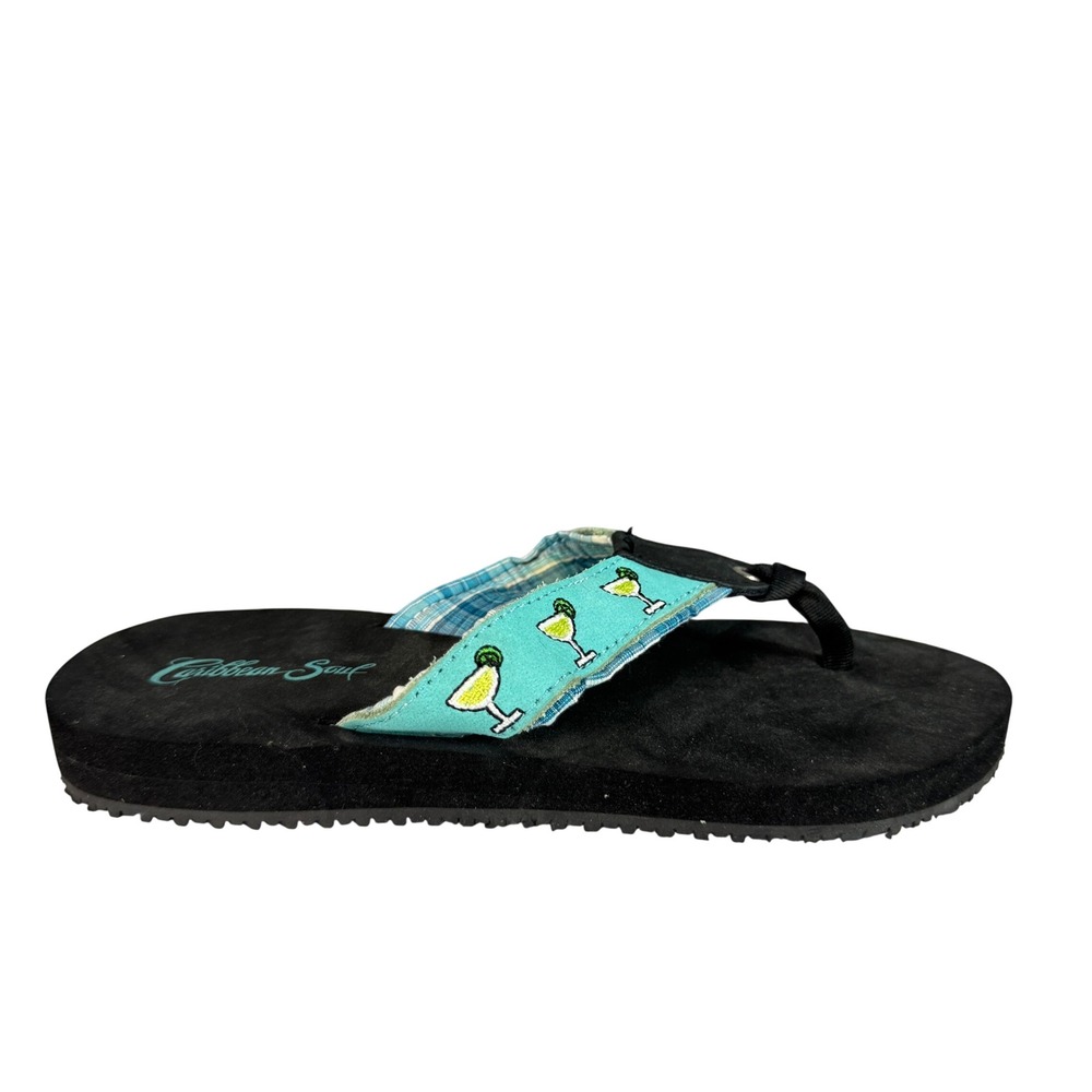Caribbean Soul Womens Flip Flop Sandals Margarita Turquoise Black Size 5